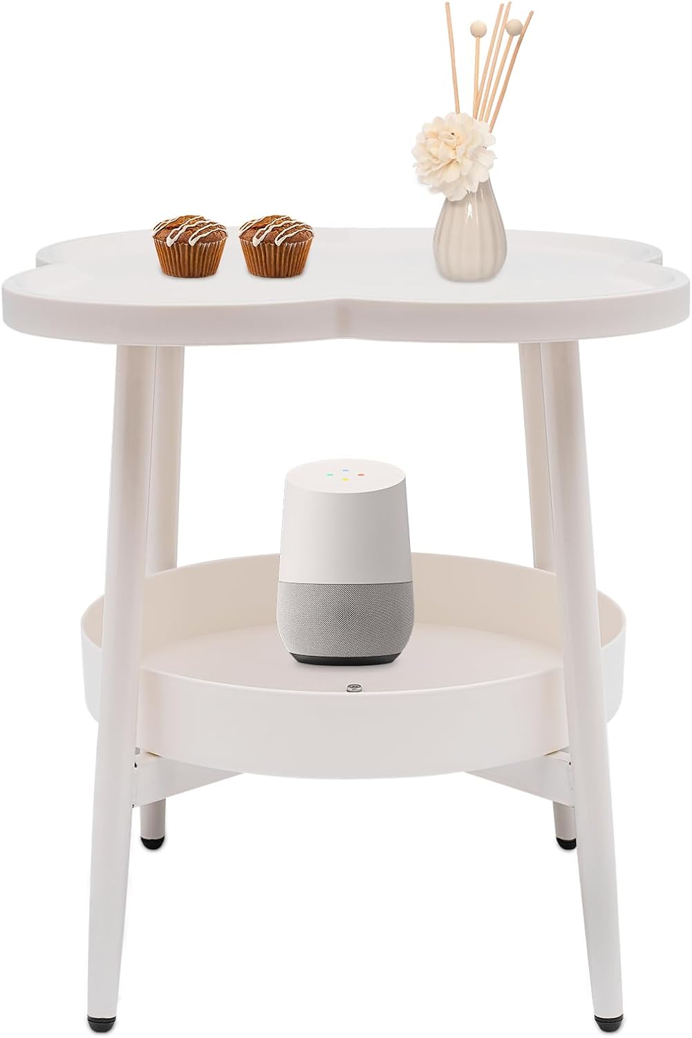 End Table Sofa & Console Flower Shape Snack Side Table with Stand Modern Decorative Side Coffee Table with Load-Bearing 110lbs for Home Bedroom Living Room Kitchen (White)