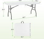 PayLessHere | 6FT Folding Table | Portable Plastic Table with Carry Handle | Waterproof & Foldable Table Design | Steel Frame with Lock | White | for Events, Camping, Indoor & Outdoor Use