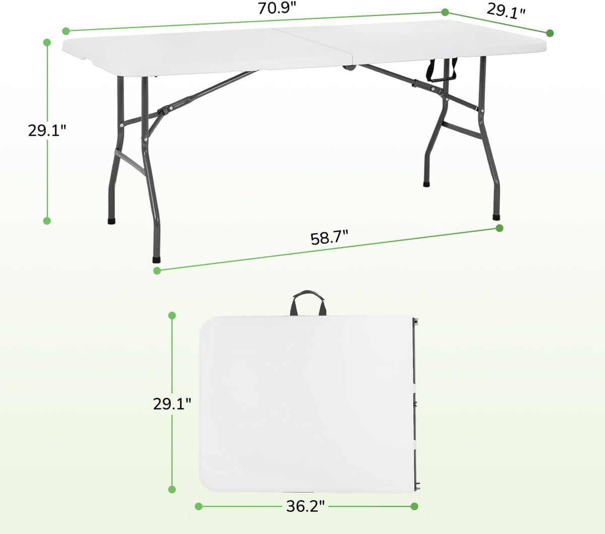 PayLessHere | 6FT Folding Table | Portable Plastic Table with Carry Handle | Waterproof & Foldable Table Design | Steel Frame with Lock | White | for Events, Camping, Indoor & Outdoor Use