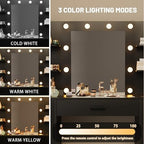 Furmax Vanity Desk with LED Mirror,Power Outlet,7 Drawers Makeup Table | LED Lighted Mirror & Built-in Outlet,7 Drawers and 6 Shelves,Organized Makeup Storage for Bedroom,Black