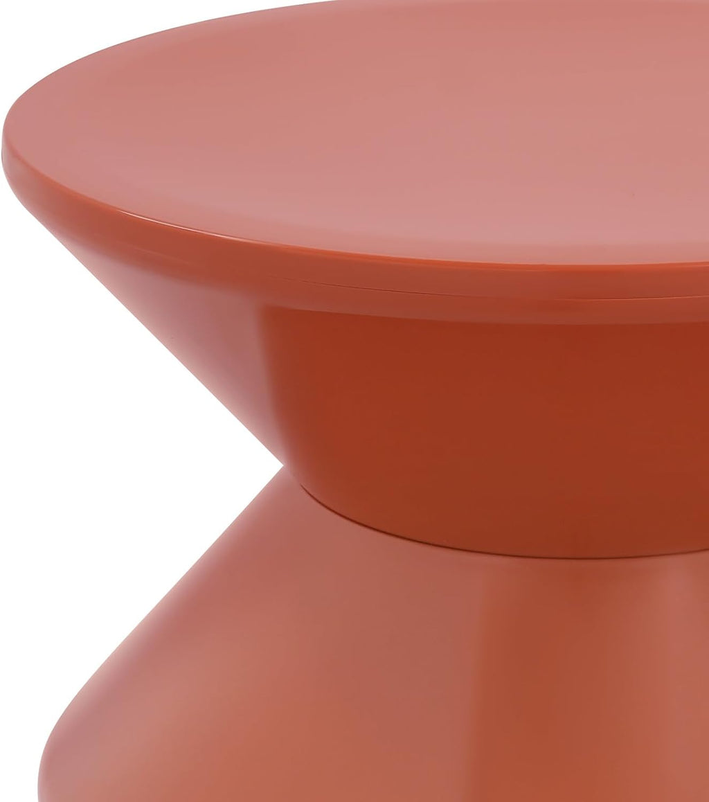 17.7 inch Modern Round Side Table Round End Table, Pedestal Circle Accent Tables Geometric Coffee Table Hourglass Shaped Sofa Stool for Living Room Bedroom Office Apartment Yards, Orange