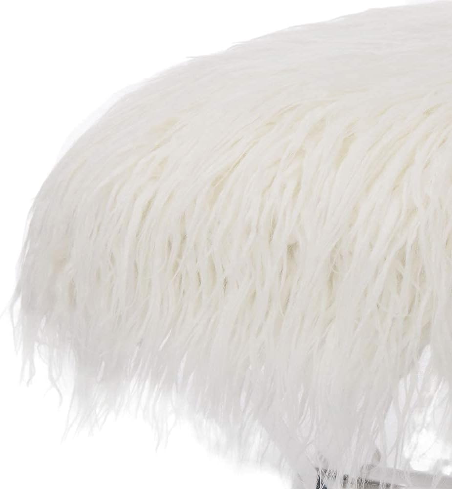 Glitzhome Ottoman Bench, White Faux Fur Ottoman Foot Rest, 25.5" L Modern Vanity Stool Chair with Acrylic Legs for Living Room Bedroom Entryway Makeup Bench End of Bed