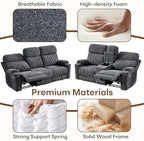 HAOMARKETS 3-Piece Recliner Sofa Set with Charging Ports, Include 2 Power Recliner Chairs and Electric 2-Seater Loveseat Reclining Couch with Hidden Storage and Cup Holders for Living Room, Dark Grey