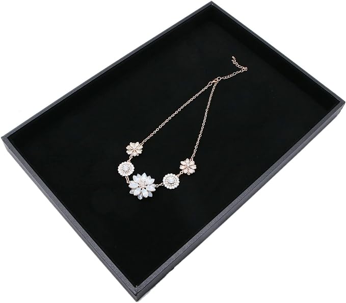 Black Velvet Stackable Jewelry Tray Showcase Display Stackable Necklace Bracelet Ring Showcase Display Empty Plate (2 Pack)