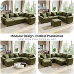 107.8" Modular Sectional Sleeper Sofa with Pull Out Bed, U Shaped 7 Seat Couch with 221L Storage, Convertible Cloud Couch Bed with Ottoman, Sectional Couches for Living Room, Apartment (Green)