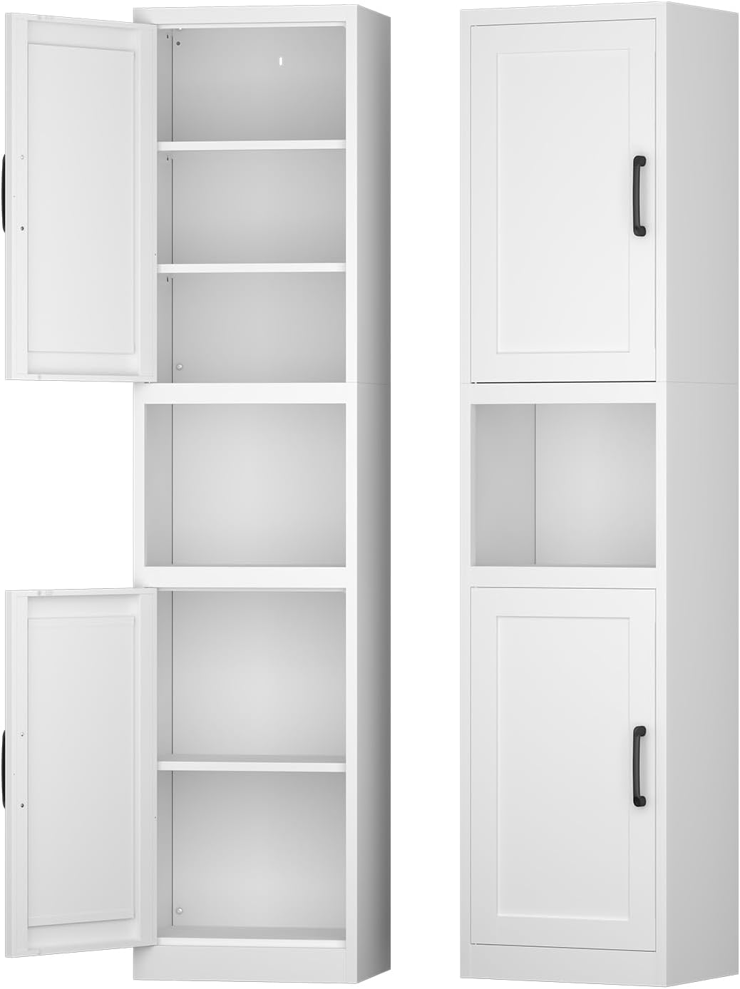 67" Tall Slim Pantry Cabinet, Narrow Bathroom Storage Cabinet | Metal Skinny Cabinet with Door and Adjustable Shelves, for Small Spaces, Kitchen, Bathroom, Laundry Room, Living Room, White