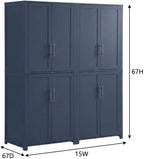 Furnifact Blue Pantry Cabinets Two-Piece Storage Set with Anti-Tip Mechanism and Floor Clearance, Durable Construction, Ideal for Organized Kitchen Storage