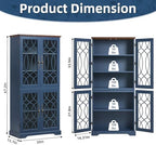 Joaxswe 67" Tall Pantry Cabinet Set of 3, Vintage Kitchen Pantries Cabinets with Glass Doors & Adjustable Shelves, Wood Cupboard with Large Storage for Dining Room, Bathroom, Navy Blue
