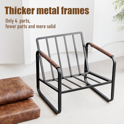 PrimeZone Faux Leather Mid-Century Modern Accent Chair, Brown