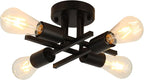 WILON Semi Flush Mount Ceiling Light Fixture, 4-Light Industrial Black Ceiling Light, Modern Sputnik Chandelier Small Ceiling Lamp for Kitchen Bedroom Living Room Dining Bathroom Laundry Hallway
