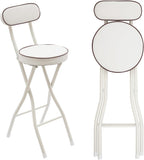 2 Pcs Folding Bar Stool with Backrest & Footrest 25.6in Height Tall Foldable Stool Chair Leather Padded for Kitchen Bar Shop 275.58 lbs Capacity White
