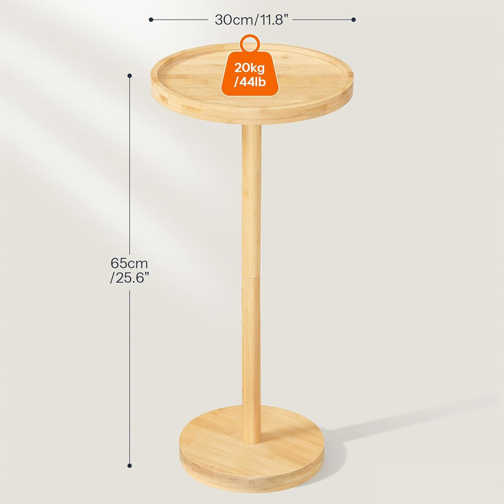 HOOBRO Small Round Side Table, Bamboo Drink Table, Coffee Martini Table with Pedestal Accent for Small Spaces in Living Room, Bedroom, Sofa Couch, Natural YL235BZ01