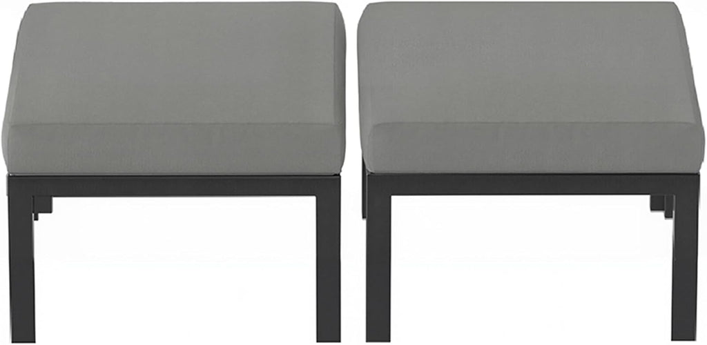 HOMREST Metal Outdoor Ottoman, 2-Piece Aluminum Footstool w/Removable Cushion, Multipurpose Footrest Stool Additional Seating, Set of 2 Outdoor Ottomans for Patio Deck (Dark Grey)