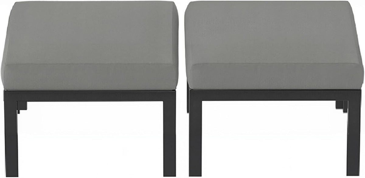 HOMREST Metal Outdoor Ottoman, 2-Piece Aluminum Footstool w/Removable Cushion, Multipurpose Footrest Stool Additional Seating, Set of 2 Outdoor Ottomans for Patio Deck (Dark Grey)
