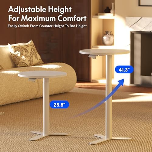 FLEXISPOT Gas Spring Lift Sit-to-Stand Table,20" Round Bar Table | With One-Touch Lift,Flexible Height 25.8"–41.3",19.7" High-Top Pub Table for Balcony,Kitchen, Apartment & Small Spaces,White