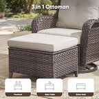 Belord 5 Piece Wicker Patio Furniture Set, Outdoor Swivel Rocker Chairs Set of 2 with Ottomans and Loveseat, All Weather Patio Conversation Furniture Set, for Porch Pool, Brown Wicker/Beige