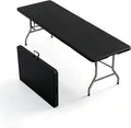 8FT Heavy Duty Folding Table,Fold-in-Half Portable Plastic Utility Table with Carry Handle&Locking Legs,Indoor Outdoor Table for Party,Tailgate,BBQ,Camping,Events,Backyard Dining–Black