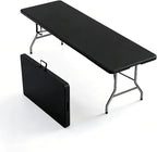 8FT Heavy Duty Folding Table,Fold-in-Half Portable Plastic Utility Table with Carry Handle&Locking Legs,Indoor Outdoor Table for Party,Tailgate,BBQ,Camping,Events,Backyard Dining–Black
