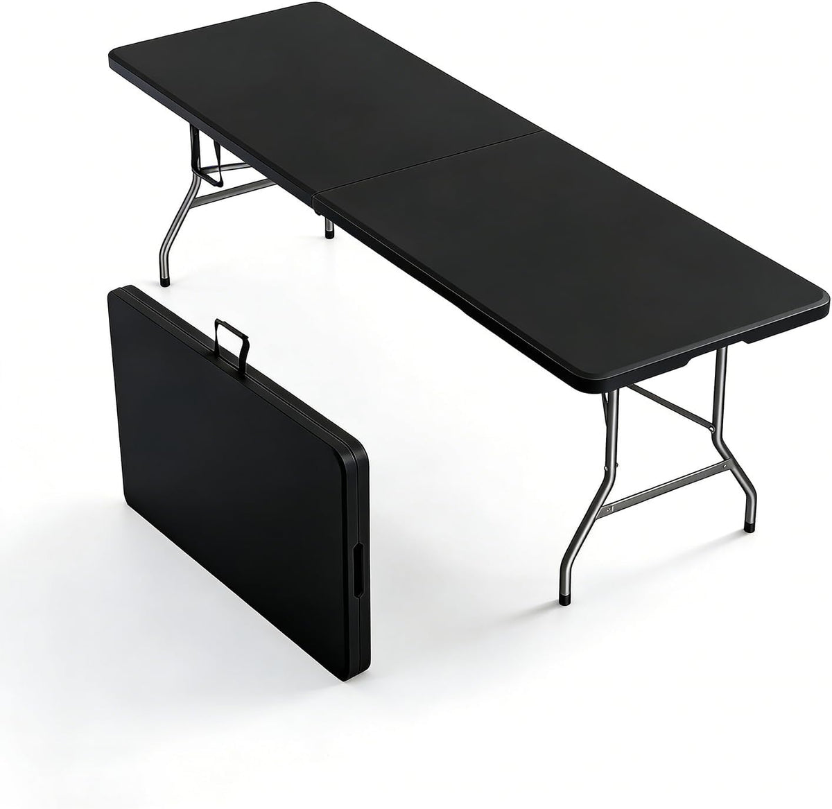 8FT Heavy Duty Folding Table,Fold-in-Half Portable Plastic Utility Table with Carry Handle&Locking Legs,Indoor Outdoor Table for Party,Tailgate,BBQ,Camping,Events,Backyard Dining–Black