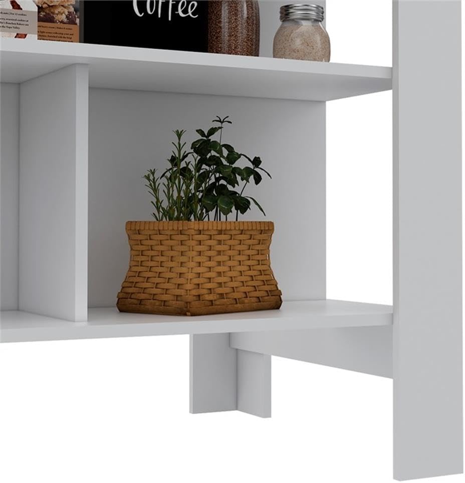 Tuhome Furniture Cala Modern Engineered Wood Kitchen Islands with Large Table Top & 3 Storage Shelves, Easy Assembly, in White/Walnut Finish
