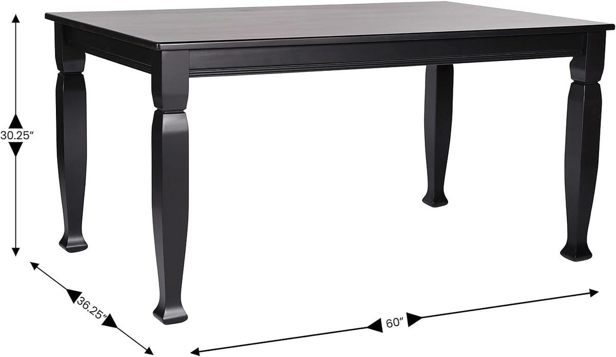 Flash Furniture Grace 60" Solid Wood Dining Table, Commercial Grade Heavy Duty Wood Table, Decorative Turned Legs, Water Resistant Finish, Seating for 6, Black