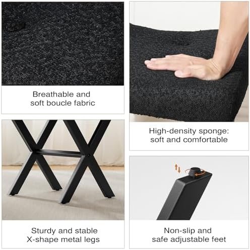 Memobarco 18-Inch Large Vanity Stool Chair, Black Makeup Stool | Teddy Flannel Vanity Bench, Metal X-Leg, 350 LBS, 20"x16.9"x18", Ottoman Accent Stool, Breathable Soft Padded Saddle Seat