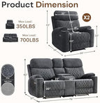 HAOMARKETS 3-Piece Recliner Sofa Set with Charging Ports, Include 2 Power Recliner Chairs and Electric 2-Seater Loveseat Reclining Couch with Hidden Storage and Cup Holders for Living Room, Dark Grey