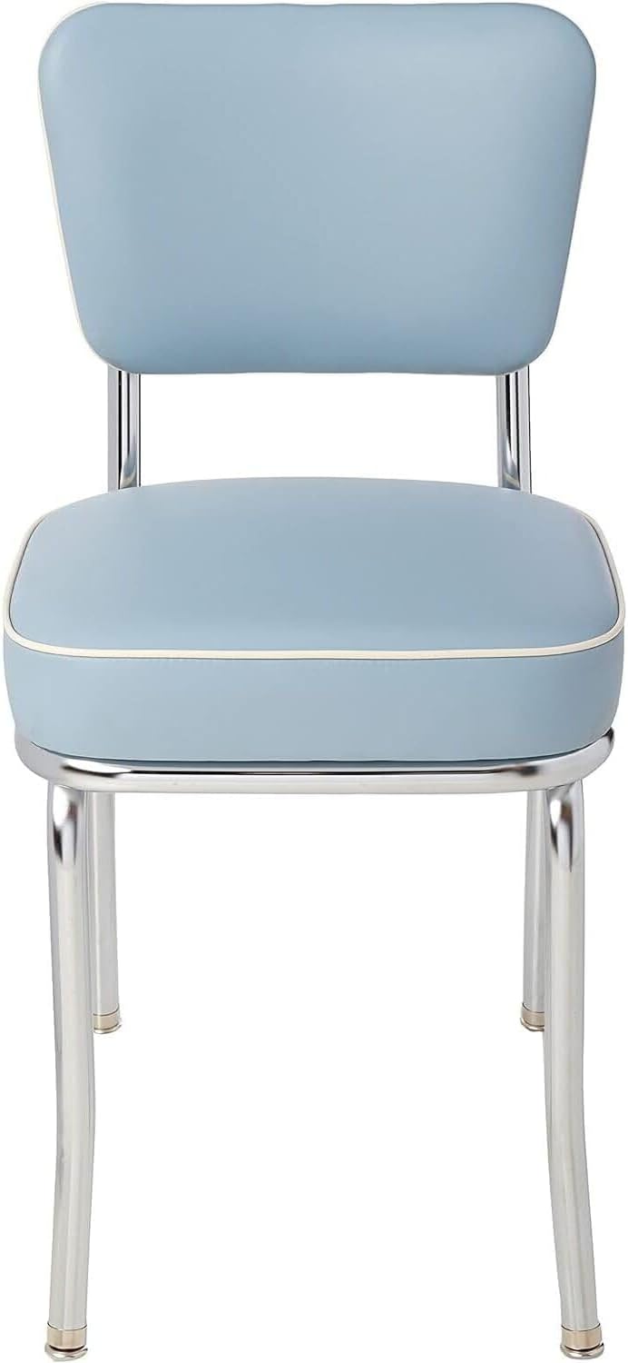 HomeStock Diner Chair - Vinyl Seat, Chrome Frame - Fully Assembled Bistro Kitchen Chair Bristol Blue