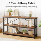 LVB Industrial Console Entryway Table, Metal Wood Rustic Brown, 55 in | Farmhouse 3 Tier Shelf Long Hallway Foyer Entry Tables Behind Couch, Sofa Table for Home Living Room Entryway