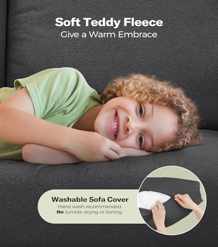 Welzona Loveseat, 51" Small Couch, Teddy Love Seat, Small Loveseat Sofa | Comfy Teddy Fabric, Tool-free Setup, Washable Covers, All-wood Small Sofa Couch for Living Room, Bedroom, Small Spaces, Grey