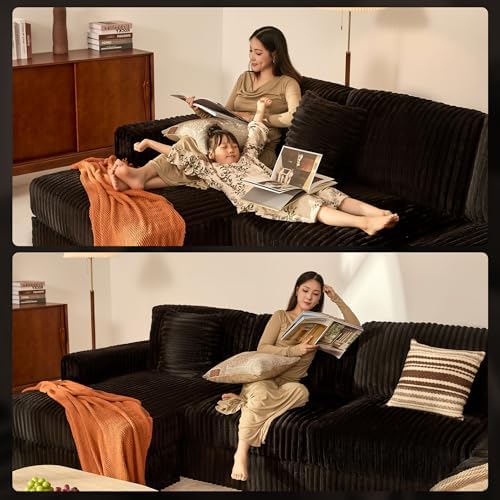 GOSUHI 139" U-Shaped Cloud Couch, Modular Sectional, Deep Seats, Black | Pocket Spring Cushions, Oversized 7-Seater, Left Facing Chaise, Corduroy Upholstery Couches for Living Room