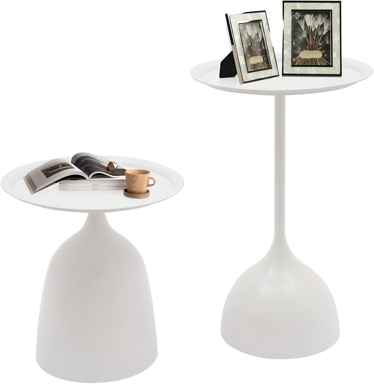 White Nesting Tables, 2pcs round white nesting side tables for Living Room | End tables nesting, Space-saving design for living room, bedroom, or office. Durable iron construction with 11-inch base