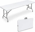 8ft Folding Table Heavy Duty 8 Foot Portable Foldable Table | Carry Handle, Fold-in-Half Design, Blow Molded Tabletop, Perfect for Party, Dining, Banquet, Picnic and Camping, White