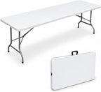 8ft Folding Table Heavy Duty 8 Foot Portable Foldable Table | Carry Handle, Fold-in-Half Design, Blow Molded Tabletop, Perfect for Party, Dining, Banquet, Picnic and Camping, White