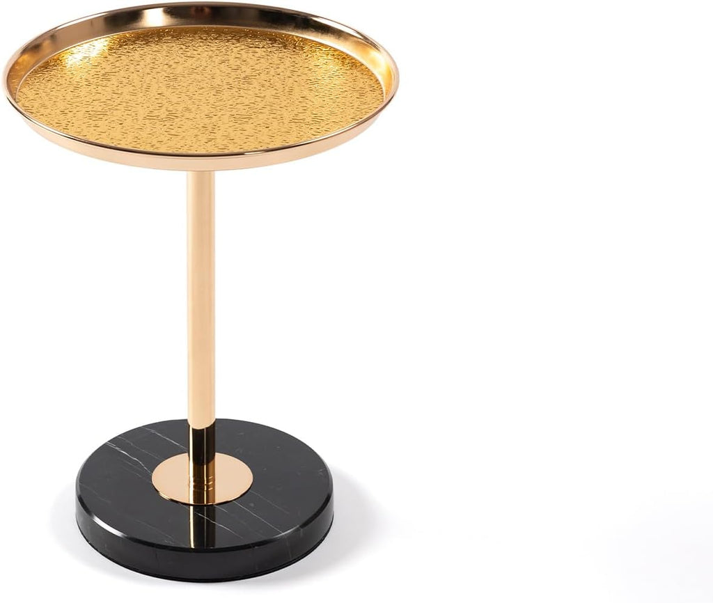 Adjustable Side Table, Small Tea Martini Table, Gold, Natural Marble Decorative Pedestal End Table for Display and Storage (Gold + Large)