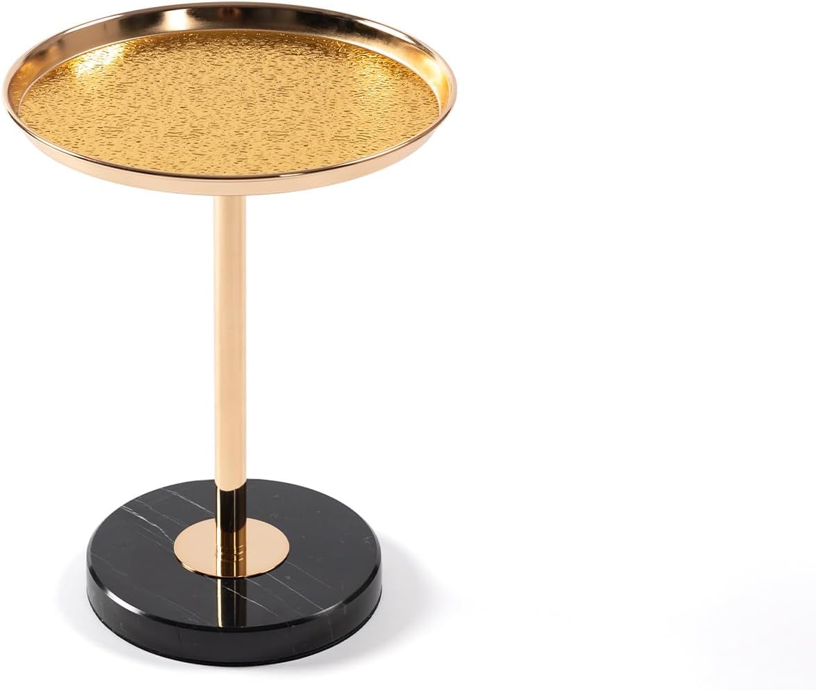 Adjustable Side Table, Small Tea Martini Table, Gold, Natural Marble Decorative Pedestal End Table for Display and Storage (Gold + Large)