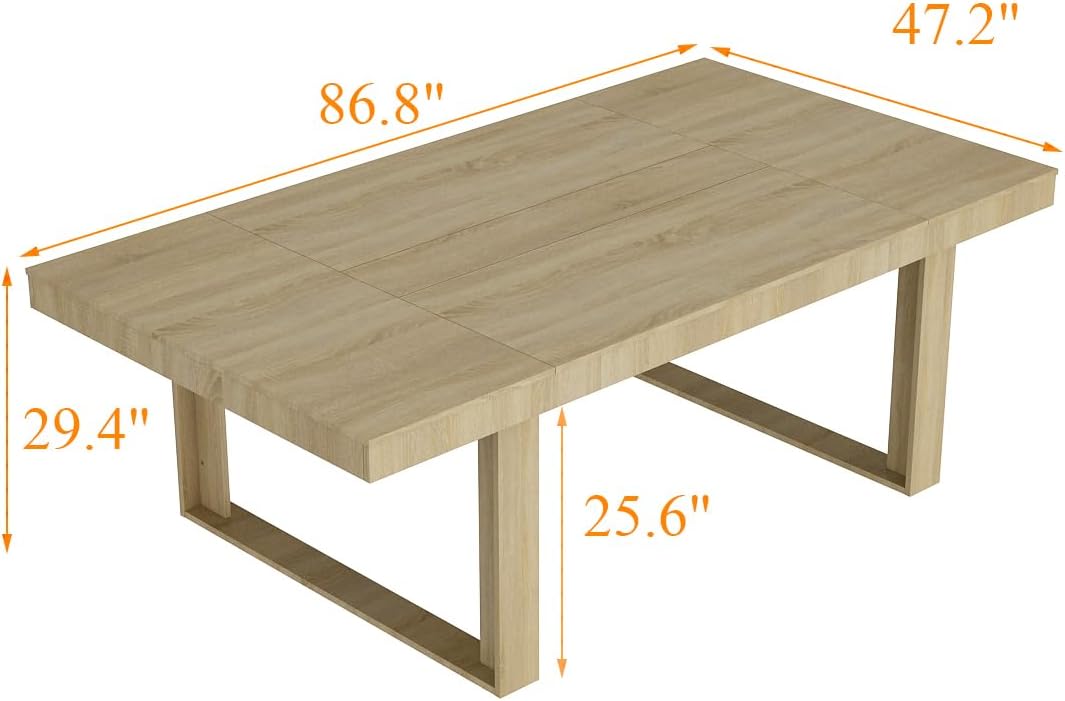 FUFU&GAGA Large Farmhouse Dining Table, for 6-8 People, 86.8” Rectangular Wood Dinner Table for Kitchen Dining Room Conference Room, Oak, 86.8”W x 47.2”D x 29.4”H