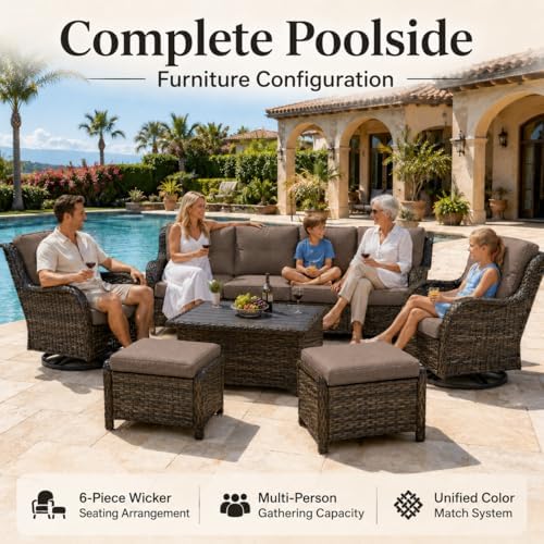 HUMMUH Outdoor Swivel Rocker Wicker Patio Chairs Set of 2, Rattan Rocking Chair Furniture Set(Brown,Grey)