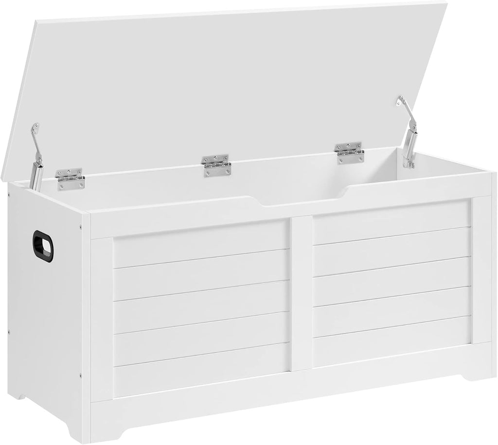 VASAGLE Storage Chest, 39.4 Inches Width Bench with 2 Safety Hinges | Farmhouse Style, for Entryway, Bedroom, Living Room, Cloud White, SOFIE Collection ULSB061T10