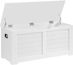 VASAGLE Storage Chest, 39.4 Inches Width Bench with 2 Safety Hinges | Farmhouse Style, for Entryway, Bedroom, Living Room, Cloud White, SOFIE Collection ULSB061T10