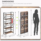 4NM 5 Tiers No Assembly Book Shelves, 51.2" H Folding Bookshelf Bookcase Open Industrial Foldable Shelves for Bedroom, Living Room, Home Office - Rustic Brown Black