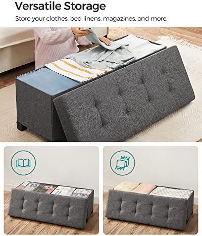 SONGMICS Storage Ottoman Bench, Foldable Foot Rest with Legs | End of Bed Bench, Storage Chest, 43.3 x 15 x 15.8 Inches, Load up to 660 lb, Slate Gray, MELISA Collection ULSF018G01