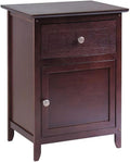 Wood Eugene Accent Table Walnut Finish Compact Side Table with Drawer and Cabinet Solid and Composite Wood Ideal for Bedroom Living Room or Entryway Storage