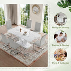 JUFU 63" Faux Marble Dining Table for 4-6 People, Modern Rectangular Kitchen & Dining Room Table, White Marble-Look MDF Tabletop with U-Shaped Pedestal Base, Easy Assembly Dining Table
