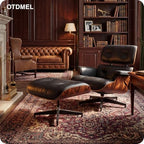 Mid Century Modern Top Grain Leather Chaise Lounge Chair & Ottoman | Modern Classic Recliner with Heavy Duty Base, Fixed Tilting for Living Room, Study, Lounge & Office, Palisander Black