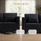 Vesgantti 92" 9 Seats Modular Sectional Sleeper Sofa with Storage, Black | FSC-certified hardwood frame, Pet-friendly velvet upholstery, Adjustable backrests and armrests, Two leg height options