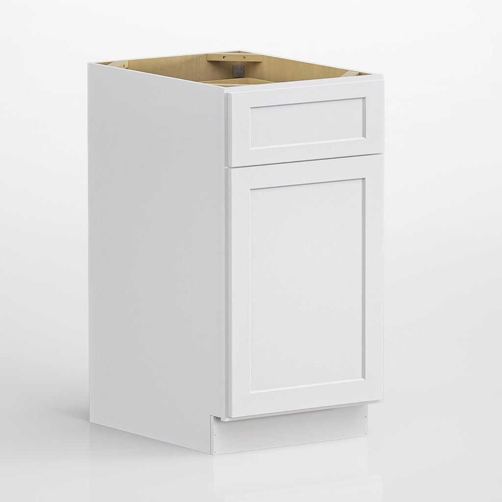 18 Inch White Shaker Kitchen Base Cabinet, RTA Plywood Box Storage with 1 Drawer & 1 Door, Solid Wood Dovetail & Soft-Close Hinges, 18" W x 24" D x 34.5" H