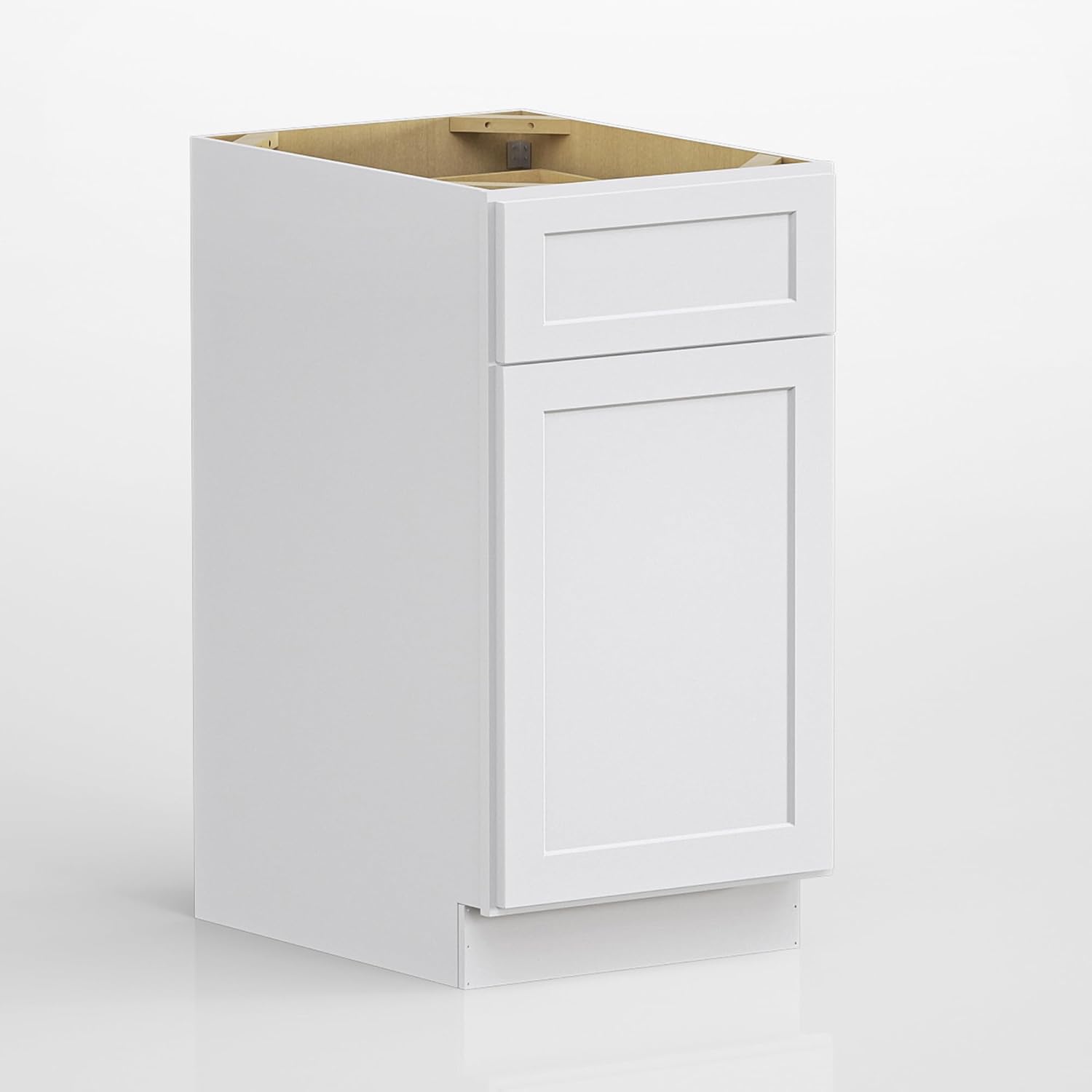 18 Inch White Shaker Kitchen Base Cabinet, RTA Plywood Box Storage with 1 Drawer & 1 Door, Solid Wood Dovetail & Soft-Close Hinges, 18" W x 24" D x 34.5" H