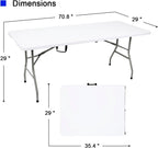 2 PCS 70.8" W X 29" D X 29" H - 6 ft White Folding Table White Portable Heavy Duty Plastic Fold-in-Half Utility Foldable Table for Camp，Picnic & Party