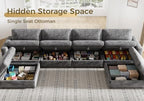 KKL Modular Sectional Couches for Living Room, U Shaped Sofa Couch with Adjustable Backrest, Chenille 6 Seater Sofa Couch with Convertible Ottoman and Comfy Cushion, Grey